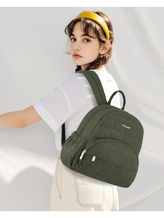 Women\'s Olive Lightweight Anti-theft Pocket Quilted Casual Backpack shoulder Bag